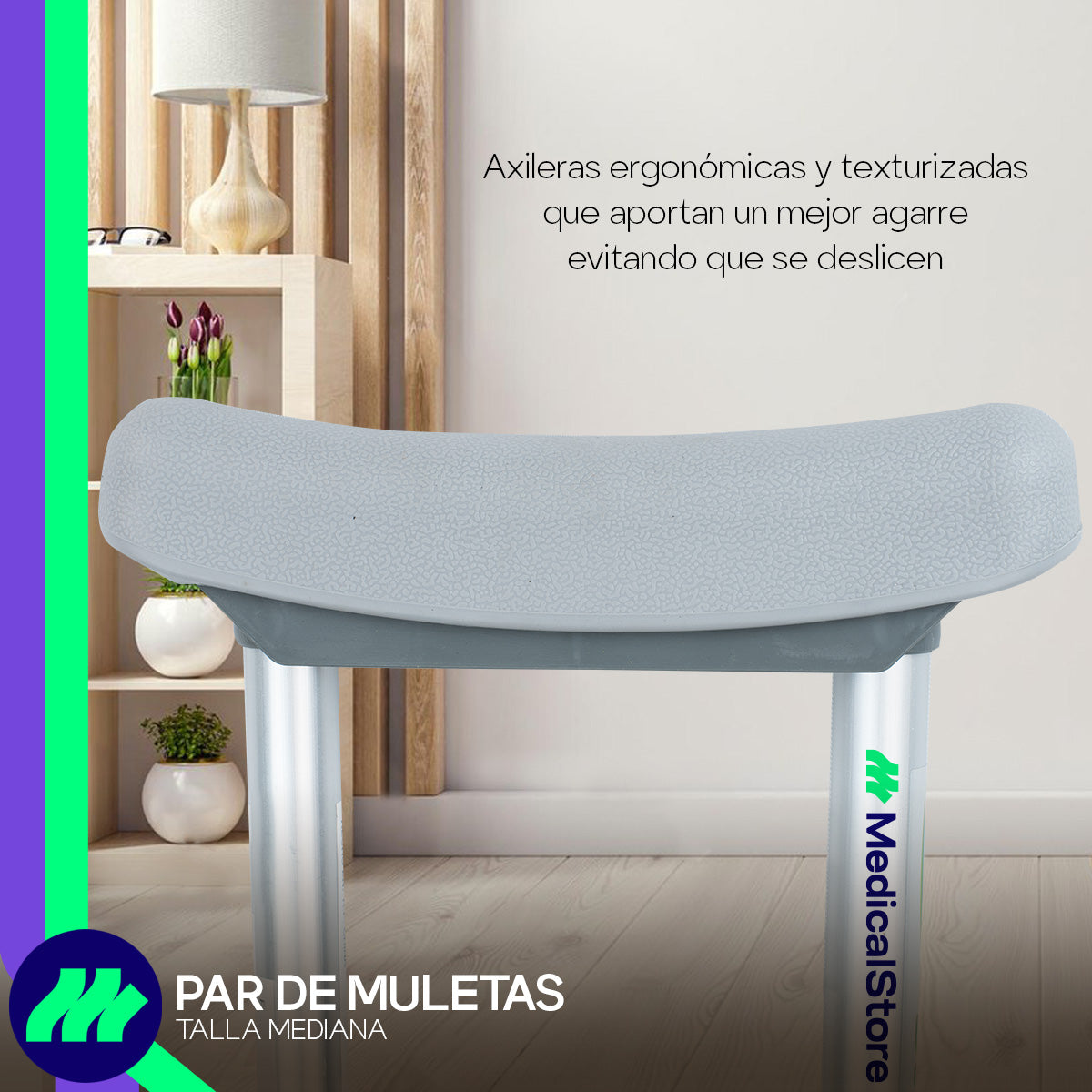 Muletas Axilares Ajustables En Altura De Aluminio Con Regatones Antiderrapantes