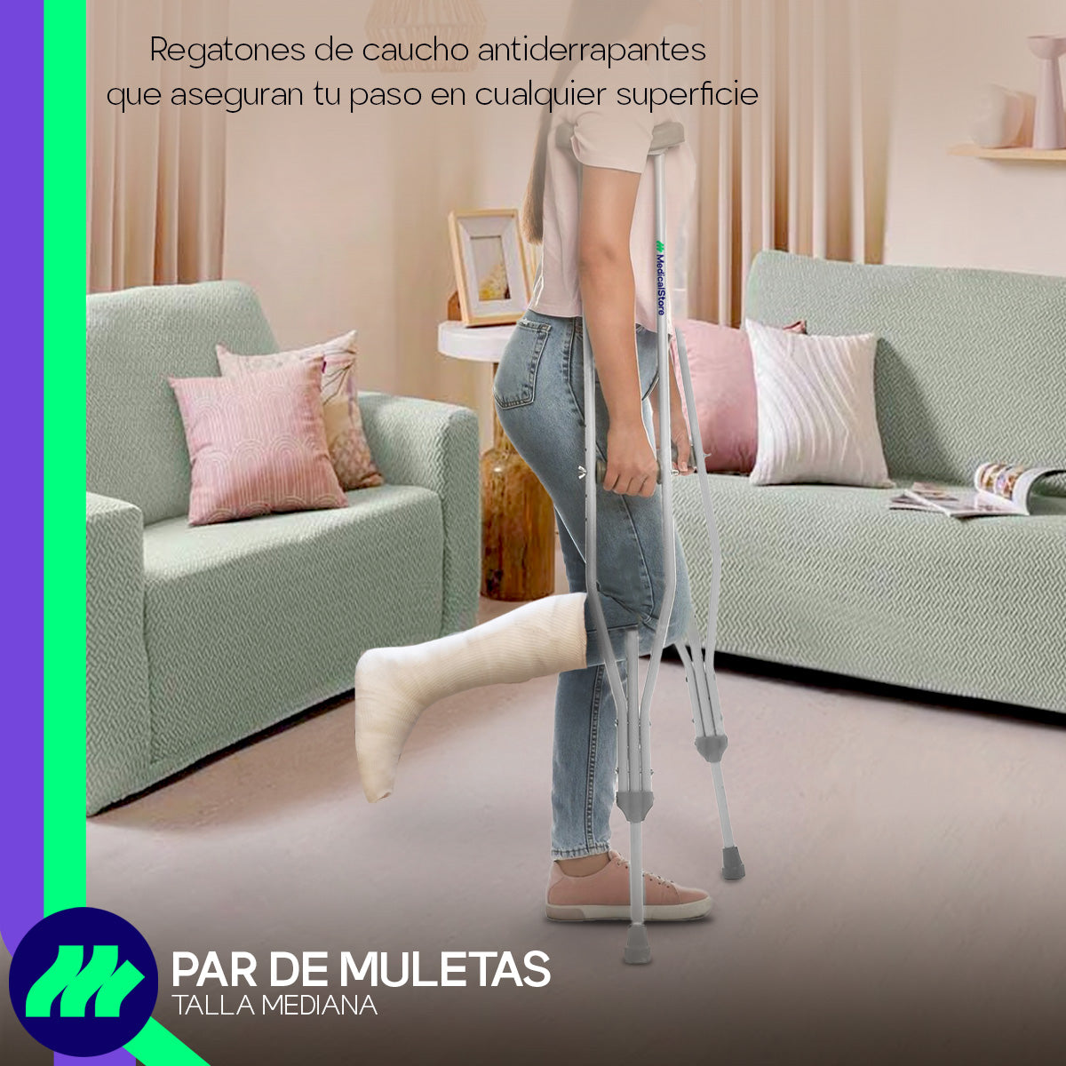 Muletas Axilares Ajustables En Altura De Aluminio Con Regatones Antiderrapantes