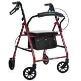 Andadera Ortopédica Rollator Plegable Con Asiento Frenos Chicote Ruedas Giratorias Todo Terreno Adulto Altura Ajustable Respaldo Acojinado Bolsa Porta Objetos Medical Store
