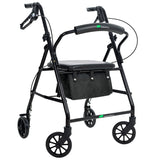 Andadera Ortopédica Rollator Plegable Con Asiento Frenos Chicote Ruedas Giratorias Todo Terreno Adulto Altura Ajustable Respaldo Acojinado Bolsa Porta Objetos Medical Store