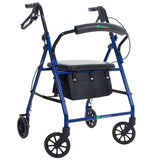 Andadera Ortopédica Rollator Plegable Con Asiento Frenos Chicote Ruedas Giratorias Todo Terreno Adulto Altura Ajustable Respaldo Acojinado Bolsa Porta Objetos Medical Store