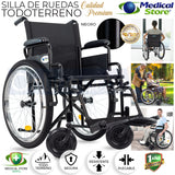 Silla De Ruedas Manual Neumática Plegable Acero Descansabrazos Abatibles Aros Propulsores Respaldo Con Bolso Ruedas Todo Terreno