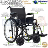 Silla De Ruedas Manual Neumática Plegable Acero Descansabrazos Abatibles Aros Propulsores Respaldo Con Bolso Ruedas Todo Terreno