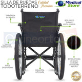 Silla De Ruedas Manual Neumática Plegable Acero Descansabrazos Abatibles Aros Propulsores Respaldo Con Bolso Ruedas Todo Terreno