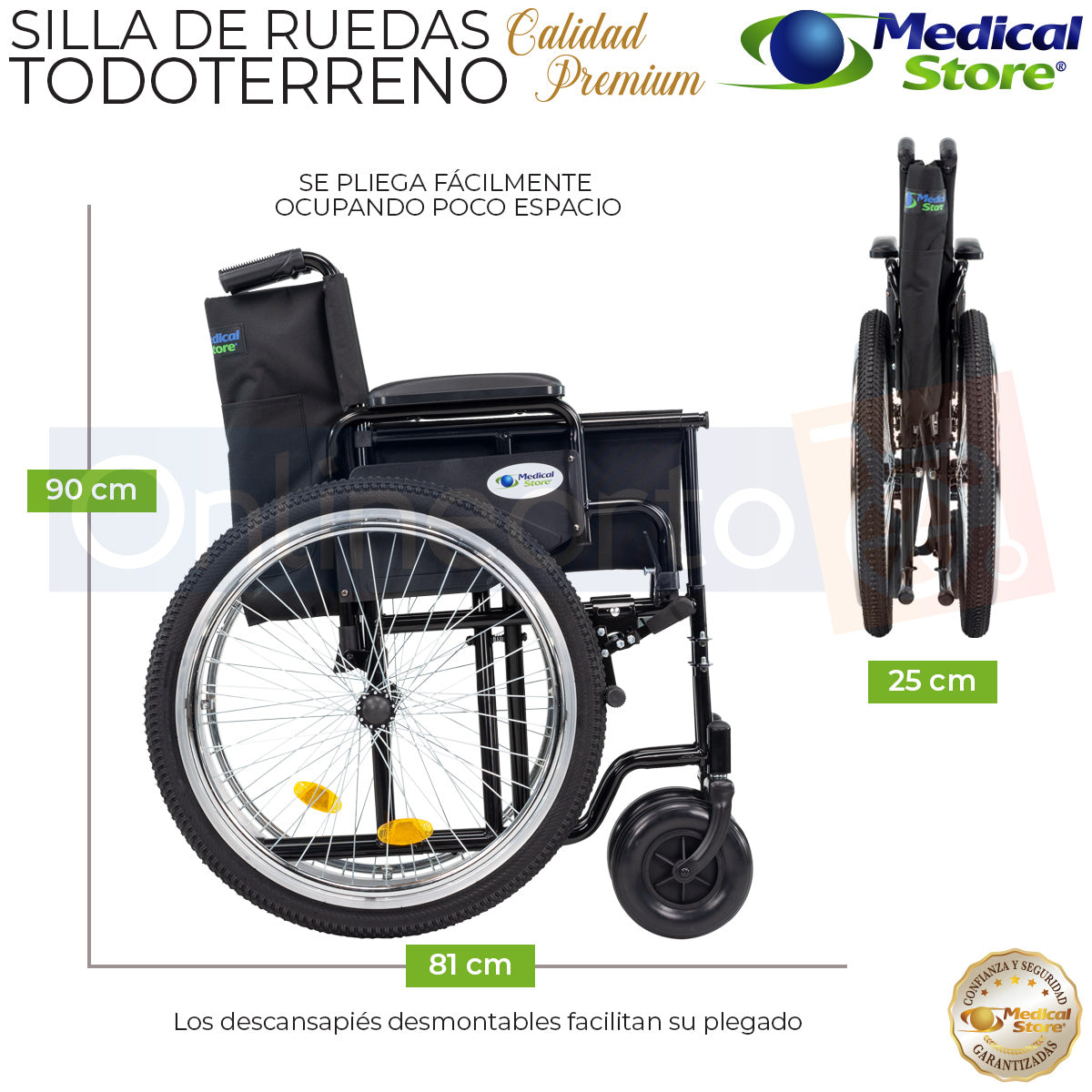 Silla De Ruedas Manual Neumática Plegable Acero Descansabrazos Abatibles Aros Propulsores Respaldo Con Bolso Ruedas Todo Terreno