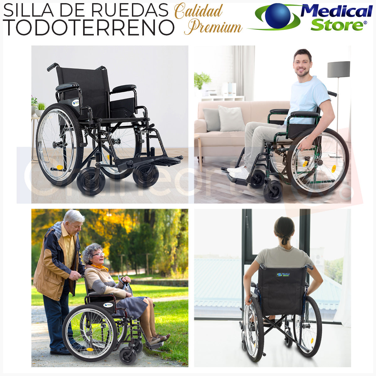 Silla De Ruedas Manual Neumática Plegable Acero Descansabrazos Abatibles Aros Propulsores Respaldo Con Bolso Ruedas Todo Terreno