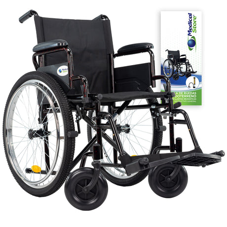 Silla De Ruedas Manual Neumática Plegable Acero Descansabrazos Abatibles Aros Propulsores Respaldo Con Bolso Ruedas Todo Terreno