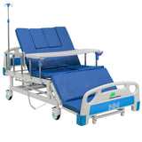 Cama hospitalaria eléctrica MedicalStore con 4 motores y colchón seccionado impermeable para pacientes.