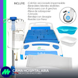 Cama hospitalaria 4 motores con cómodo, bandeja y estructura reforzada para hospitales y uso doméstico.