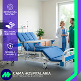 Detalle de barandales plegables y sistema eléctrico de elevación en cama médica MedicalStore.