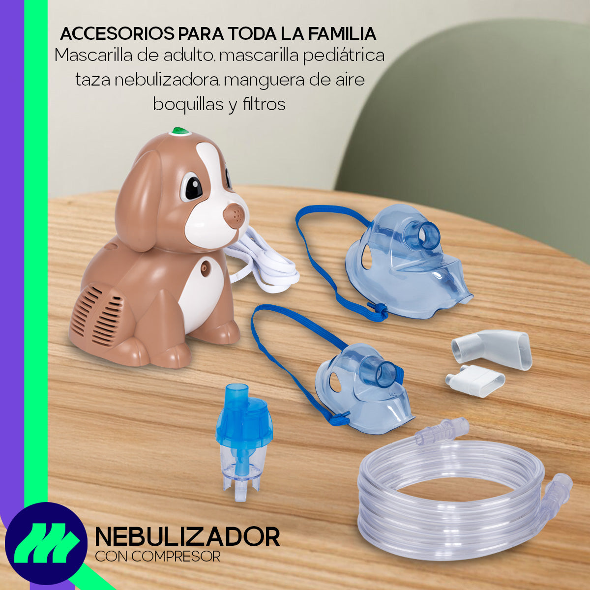 Nebulizador Médico Portátil Silencioso Mascarillas Adulto E Infantil Libre De Látex Perrito