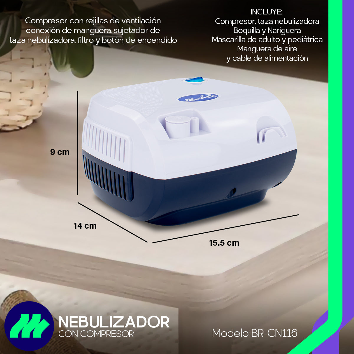 Nebulizador Médico Portátil Silencioso Mascarillas Adulto E Infantil Libre De Látex Azul