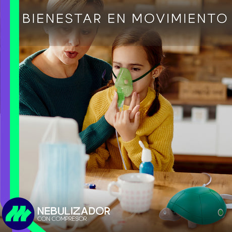 Nebulizador Médico Portátil Silencioso Mascarillas Adulto E Infantil Libre De Látex Tortuga