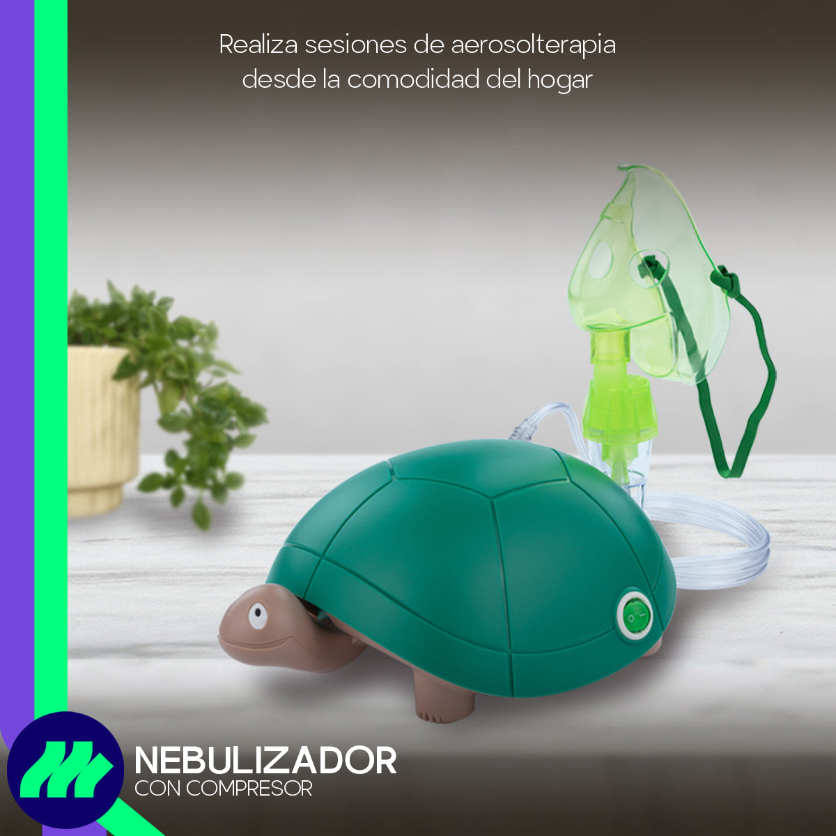 Nebulizador Médico Portátil Silencioso Mascarillas Adulto E Infantil Libre De Látex Tortuga