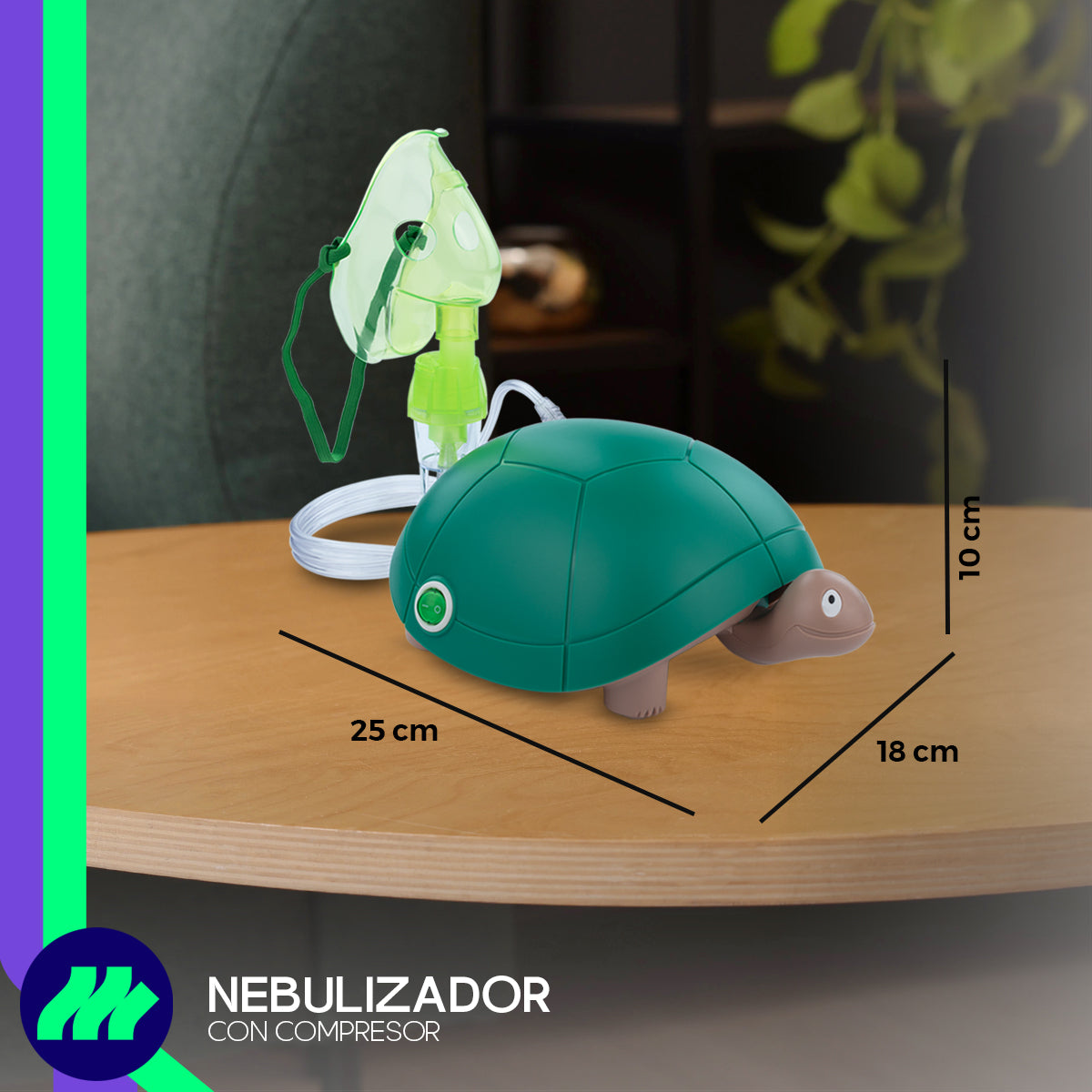 Nebulizador Médico Portátil Silencioso Mascarillas Adulto E Infantil Libre De Látex Tortuga