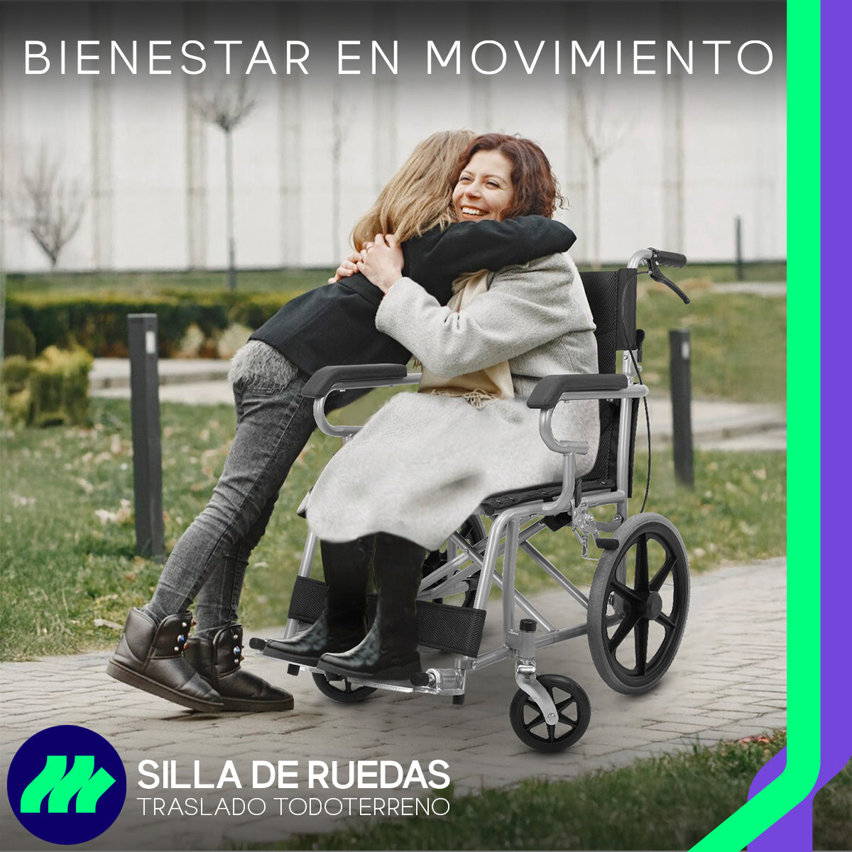 Silla de Ruedas Medical Store Plegable Todo Terreno Reforzada Acero con Frenos, Posapiés Abatibles y Respaldo Ergonómico
