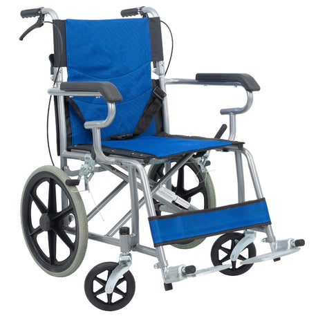 Silla de Ruedas Medical Store Plegable Todo Terreno Reforzada Acero con Frenos, Posapiés Abatibles y Respaldo Ergonómico