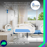 Cama Hospitalaria Eléctrica 3 Motores Posiciones Multi-Ajustables con Colchón Control Remoto Barandales Porta Suero Altura Ajustable