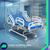 Cama Hospitalaria Eléctrica 3 Motores Posiciones Multi-Ajustables con Colchón Control Remoto Barandales Porta Suero Altura Ajustable
