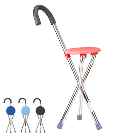 Bastón Silla Asiento Plegable Ajustable Portátil Aluminio Ligero Seguro