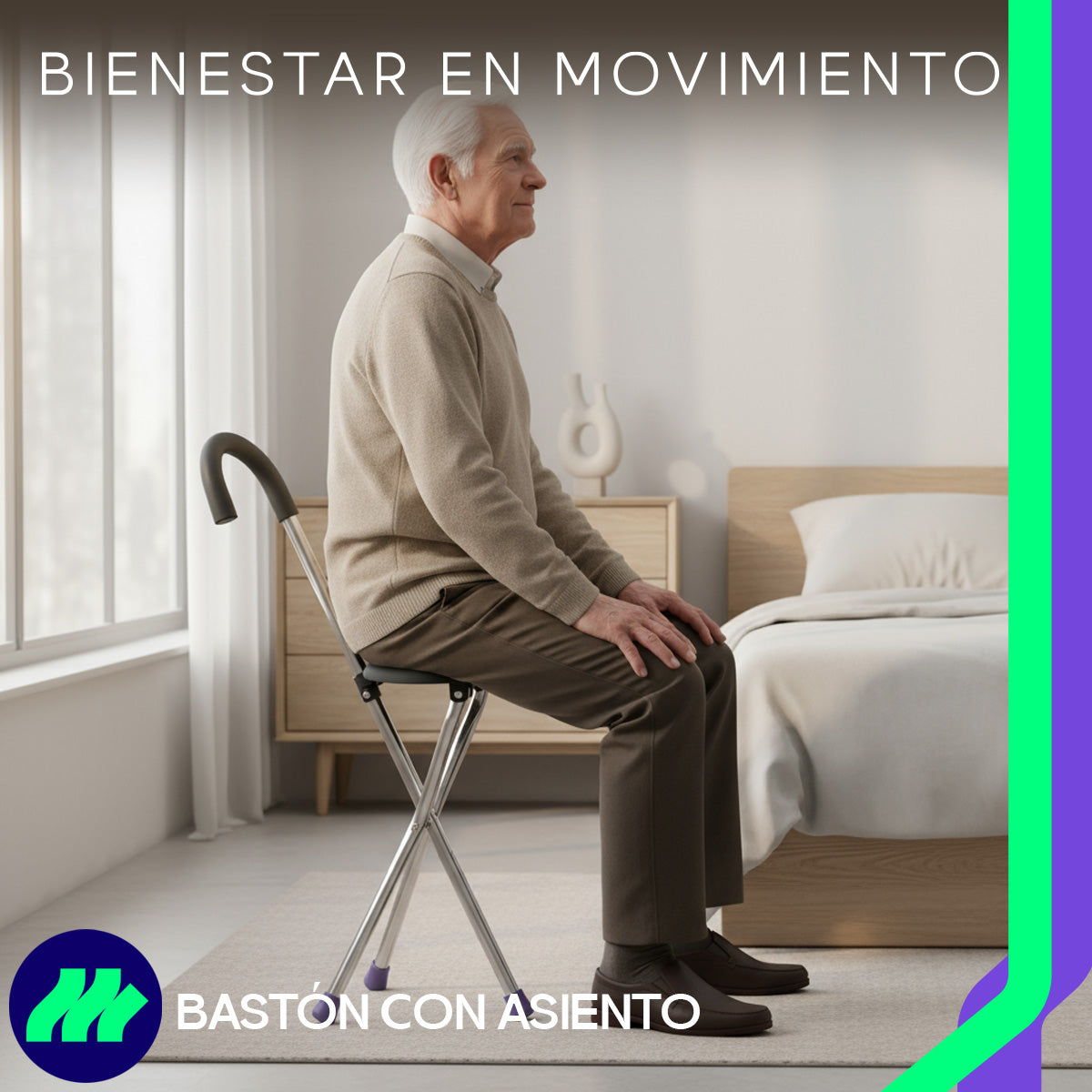 Bastón Silla Asiento Plegable Ajustable Portátil Aluminio Ligero