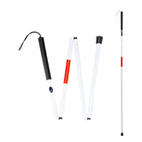 Bastón para invidente Medical Store plegable de 4 secciones, diseño blanco con rojo reflectante para mayor visibilidad y seguridad.