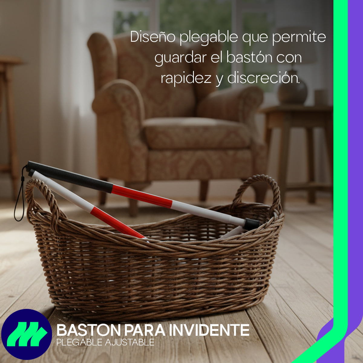 Puño de plástico ergonómico con jareta integrada que permite un agarre cómodo y seguro durante el desplazamiento.