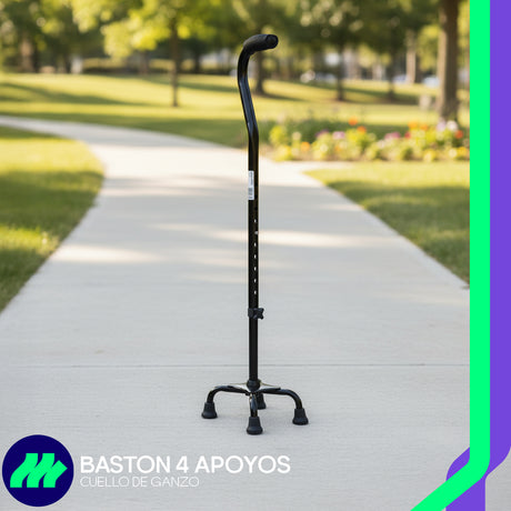 Bastón 4 Apoyos Ajustable De Aluminio Antiderrapante Ligero Estable Reforzado Ergonómico Seguro Cómodo Portátil Adultos Mayores