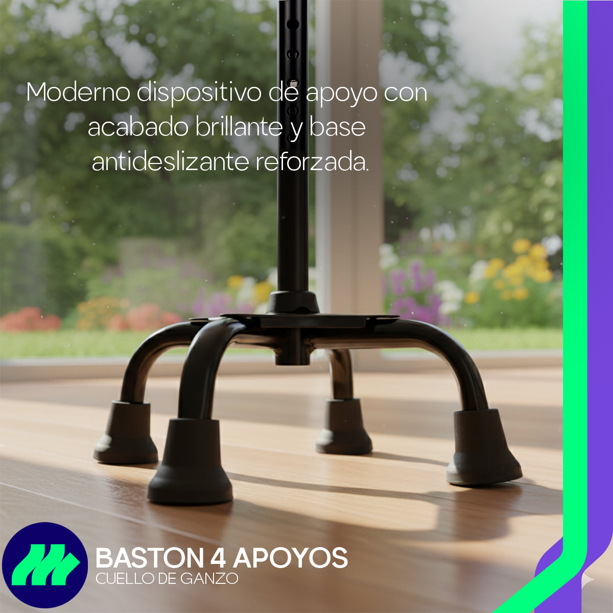 Bastón 4 Apoyos Ajustable De Aluminio Antiderrapante Ligero Estable Reforzado Ergonómico Seguro Cómodo Portátil Adultos Mayores