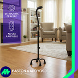 Bastón 4 Apoyos Ajustable De Aluminio Antiderrapante Ligero Estable Reforzado Ergonómico Seguro Cómodo Portátil Adultos Mayores