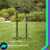 Bastón 4 Apoyos Ajustable De Aluminio Antiderrapante Ligero Estable Reforzado Ergonómico Seguro Cómodo Portátil Adultos Mayores