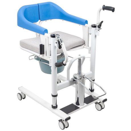 Silla cómodo hidráulica de transferencia Medical Store con diseño robusto y ergonómico, ideal para pacientes con movilidad reducida.